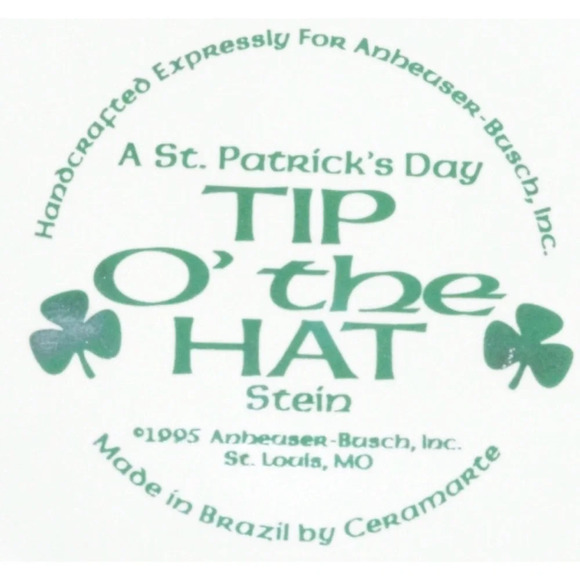 St. Patrick’s Day 1995 Budweiser Tip O Hat Stein - Picture 5 of 8